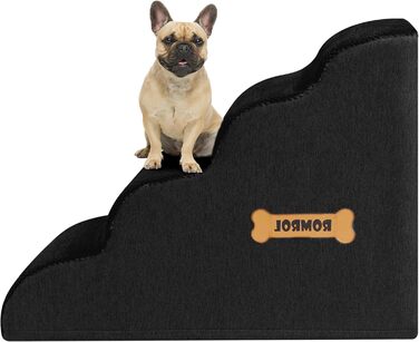 Сходинка для собак та котів Romrol – 4 сходинки, чорний колір, з неслизьким покриттям, з Memory Foam, для захисту суглобів