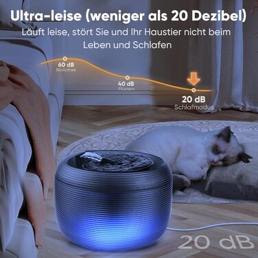 Автоматичний поїльник для котів і собак MILFECH 2,5 л, ультратихий, з LED-підсвіткою, BPA-free, пластиковий, з фільтром і розумною помпою, енергоощадний