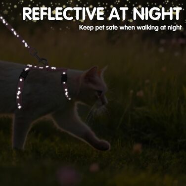 Шлейка для кота PAWCHIE з повідком та ошийником, антивипадкова, регульована, світиться в темряві, для кошенят, для прогулянок на вулиці (Рожева, Small)