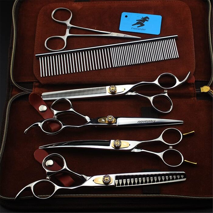 Набір професійних ножиць для грумінгу тварин, 7.0 дюймів, нержавіюча сталь 440C, для собак та котів, блакитний