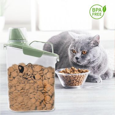 Контейнер для котячого корму 2.8L з мірним стаканчиком та ручкою, для собак та котів, герметичний, BPA-free, прозорий