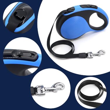 Леєнка для собак MoYouno 8 м з відтягувачем та тримачем для пакетів, синього кольору