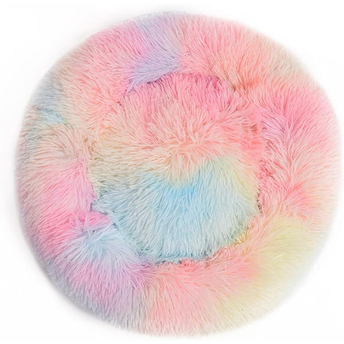 Кругле ліжко для собак та котів Chickw1, тепле м'яке ліжко-пончик, 70см, кольорове (Райдуга)