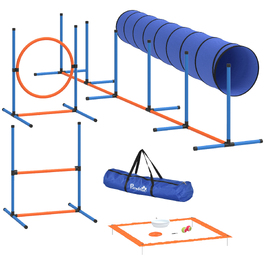 Набір для дресирування собак (Agility), 8 предметів: тунель, слаломні стійки, регульовані бар'єри, кільце для стрибків, миска