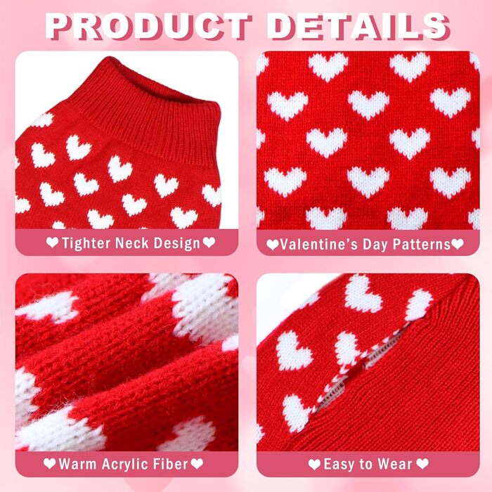 Вовняний пуловер для собак на День святого Валентина з червоним серцем (малий)