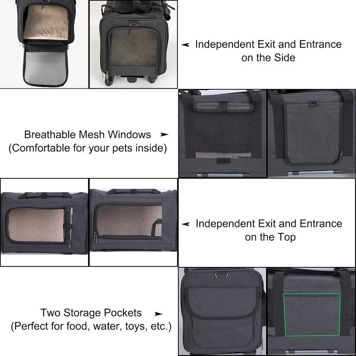 Транспортувальна сумка для домашніх тварин: собак та котів середніх та малих порід. Переноска для подорожей з телескопічним ручками та знімними колесами. Колір: темно-сірий
