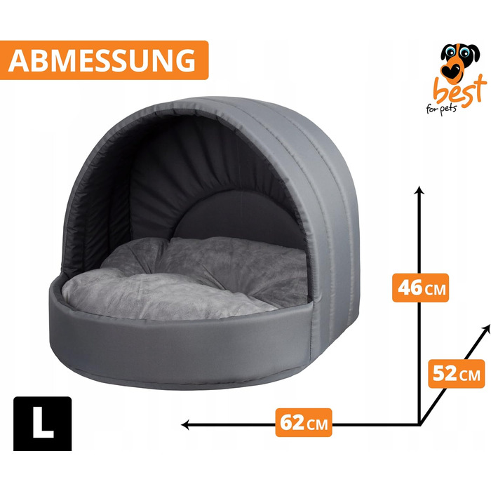 Лежанка для собак та котів 62x52 см | Лежанка для тварин з ПВХ-покриттям, зйомним подушкою | Підходить для дому | Темно-сірий колір