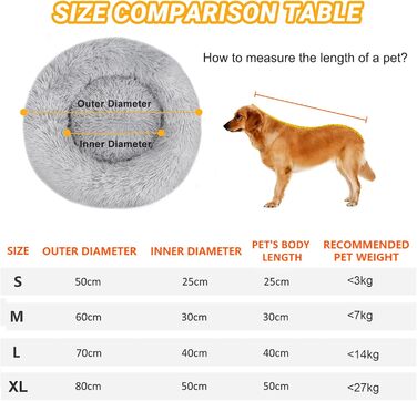 OKPOW Крісло-лежанка для собак та котів, велике, миється, антистрес, затишне, м'яке, плюшеве, для цуценят та кошенят, кругле, супер м'яке, пухнасте, сіре, X-Large, 80 см