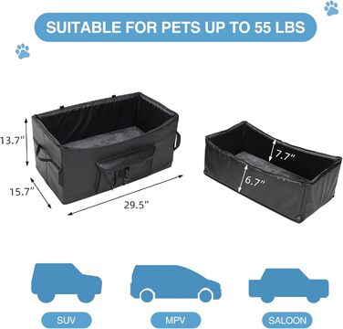 Підвищення для собак у автомобіль, для 2 маленьких або середніх собак, з ременями безпеки, PU-шкіра, водовідштовхувальне, антибактеріальне