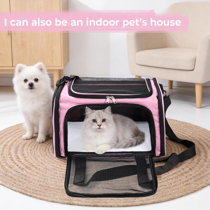 Транспортна переноска для кота та собаки до 5.5 кг, рожева, 40x25x25 см