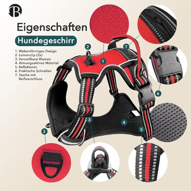 Шлейка для собак середніх порід Bluzelle з ручкою та кишенею для GPS-трекера, світловідбиваюча, дихаюча, зелена (XS, червона)