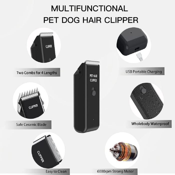 Професійний набір для грумінгу тварин: шерхорізка для собак та котів, безшумна, акумуляторна, чорна