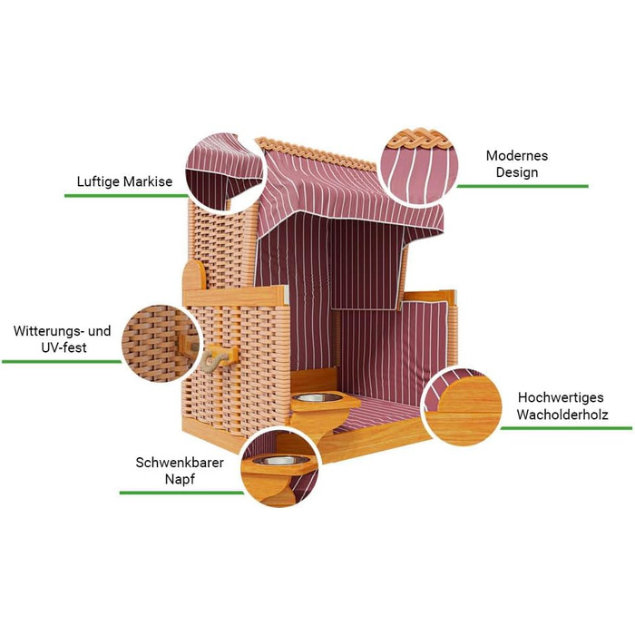 Клітка-лежанка для собак Outgarden з дерева, з ковдрою та мисками, чорна з блакитно-білим, для маленьких собак