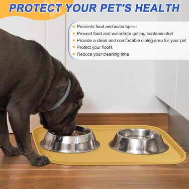 Силіконовий килимок для корму домашніх тварин з піднятим бордюром, миски для собак та котів, килимок для годівлі з високим бордюром для захисту від води, гумовий килимок 24x16x0,8 см (24 x 16 x 0.8 дюймів, Бежевий)