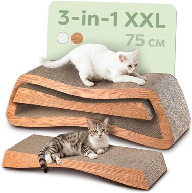 Кігтеточка для котів 3 в 1 XXL, 75 см – Міцна картонна поверхня для догляду за кігтями – До 2 років використання – Економія місця – Захист диванів та меблів (Mountain) (Коричнева)