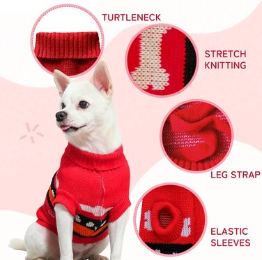 Світер для собак, рогатий, теплий, м'який, для відпочинку, коти, зимовий одяг для цуценят, теплий в'язаний одяг для маленьких собак та котів, з малюнком кісток, розмір S 10