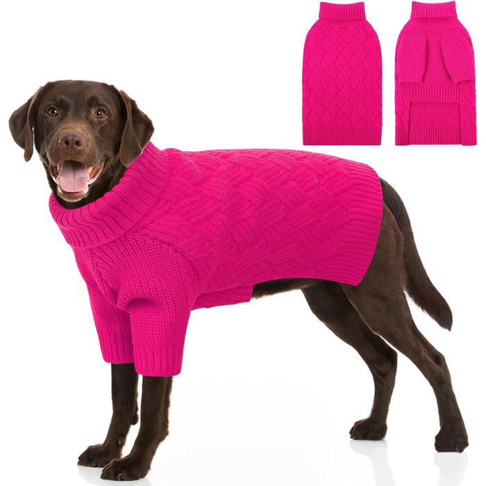 Светр для собак SUNFURA, рогатий светр для холодної погоди, в'язаний светр для святкування Різдва та Дня подяки, зимовий светр для тварин, для мопсів та такс, для хлопчиків та дівчаток (XX-Large, яскраво-рожевий)