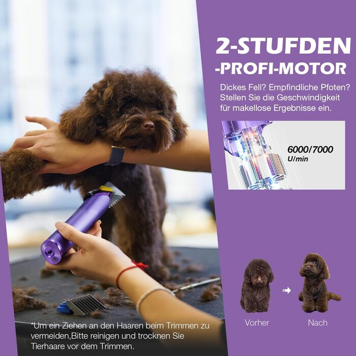 Професійна машинка для стрижки собак FuzzyFix з запасним лезом, 5-в-1, знімає шерсть з собак, котів та коней, лілова