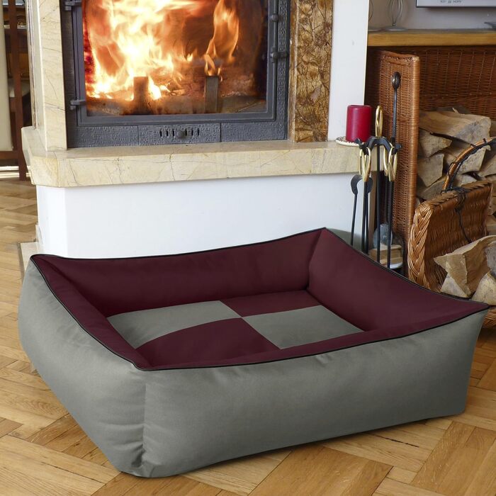 Ліжко для собак BedDog MAX Quattro 2в1 XL з бортиками, велике, зносостійкий кордур, пране, диван для собак, для дому та вулиці, бордо-сірий
