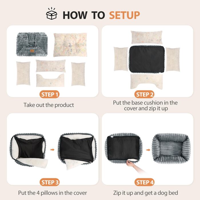 Ліжко для собак Nobleza, 65x55x20 см, сіре, з м'якою піною, знімний чохол, неслизьке дно