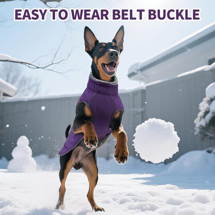 Теплий водонепроникний пуловер для собак DENTRUN з флісовою підкладкою, зимовий одяг для собак середнього розміру, зимова куртка для собак (Камуфляж, білий) XX-Large, фіолетовий