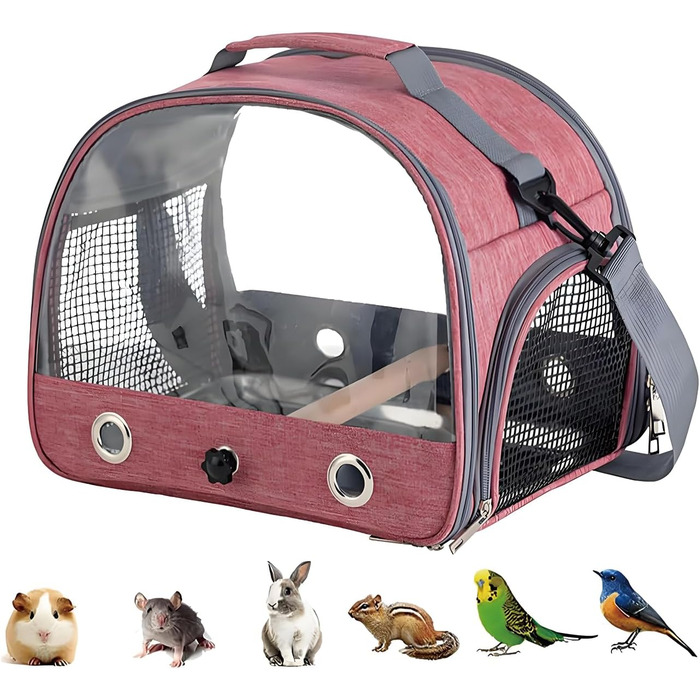 Транспортна сумка для папуг: рюкзак-переноска з підставкою та підносом з нержавіючої сталі, для малих птахів (рожевий)