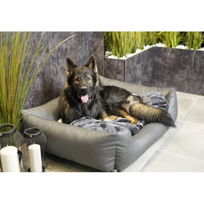 4L Textil Hundebett Mario: Квіткове ліжко для собак з штучної шкіри, 100x70 см, сірий колір