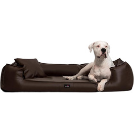 Ортопедичне собаче ліжко Tierlando® Goofy Easy CLEAN з штучної шкіри з захистом для матраца – для середніх та великих собак, 160x110 см, колір: коричневий