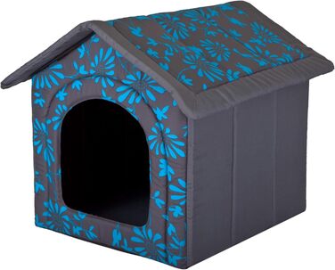 Будиночок-ліжко для собак і котів PillowPrim XL 60x55 см, синій з квітами