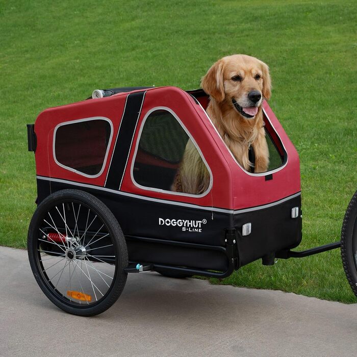 Doggyhut S-Line XL: прогулянка для собак - візок-причеп 2 в 1, до 45 кг, з амортизацією (червоний/чорний)