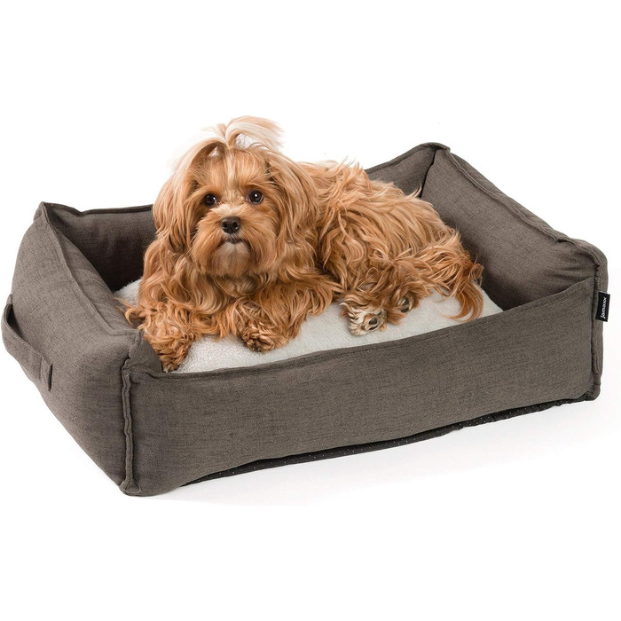 JAMAXX Преміум лежанка для собак з ортопедичним матрацом Memory Visco, знімний чохол, лежанка-кошик для собак S-XL (65x50 см, сірий)