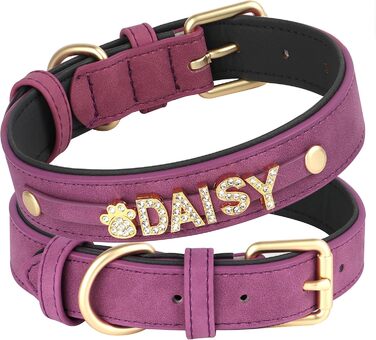 Персоналізоване шкіряне собаче ошийник з кристалами та іменем від PET ARTIST, блискучий ошийник зі стразами для собак, обхват шиї 33-43 см, фіолетовий