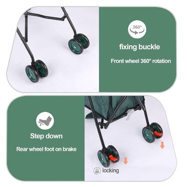 Дитяча коляска 3-в-1 для собак та котів, складана, 6 коліс, дихаюча сітка, темно-зелена
