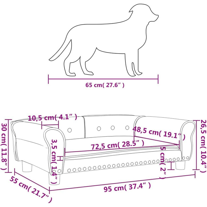 Килимок для собак VidaXL, м'який лежак-софа для маленьких собак та котів, блакитний (95 x 55 x 30 см)