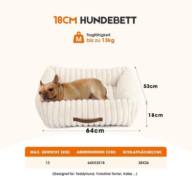 Ортопедичний лежак для собак та котів, лежанка для маленьких собак, з підголовником, знімний килимок, зручний лежак для тварин (Бежевий, 64x53x18 см) M