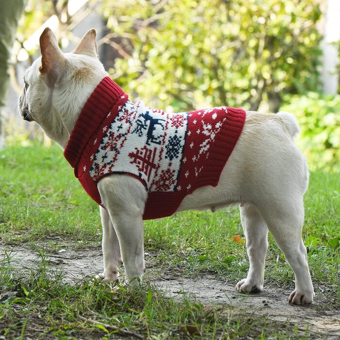 Пуловер для собак ABRRLO з бавовни, костюм для святкування Різдва, теплий зимовий пуловер для собак, костюм для домашніх тварин (L, сніжинка, олень)