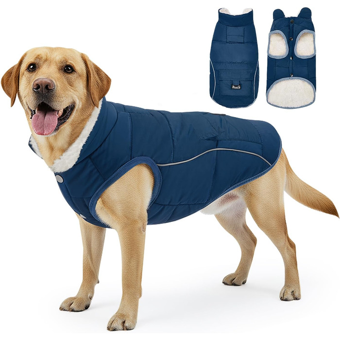 Зимовий теплий жилет для собак, водонепроникний, з флісовою підкладкою, світловідбиваючий, з кишенями, для домашніх тварин, розмір L, блакитний