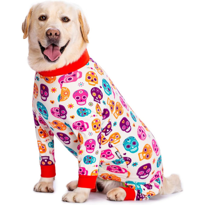 Піжама для собак, теплий пуловер з принтом мультфільму, повне покриття, костюм для великих та середніх собак (36, білий череп)