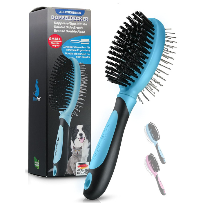 Щітка для собак BluePet 2в1 для довгої та короткої шерсті, для цуценят та котів. Розчісування, вирівнювання, вибирання. Універсальна щітка-щітка (Блакитна, S-M)
