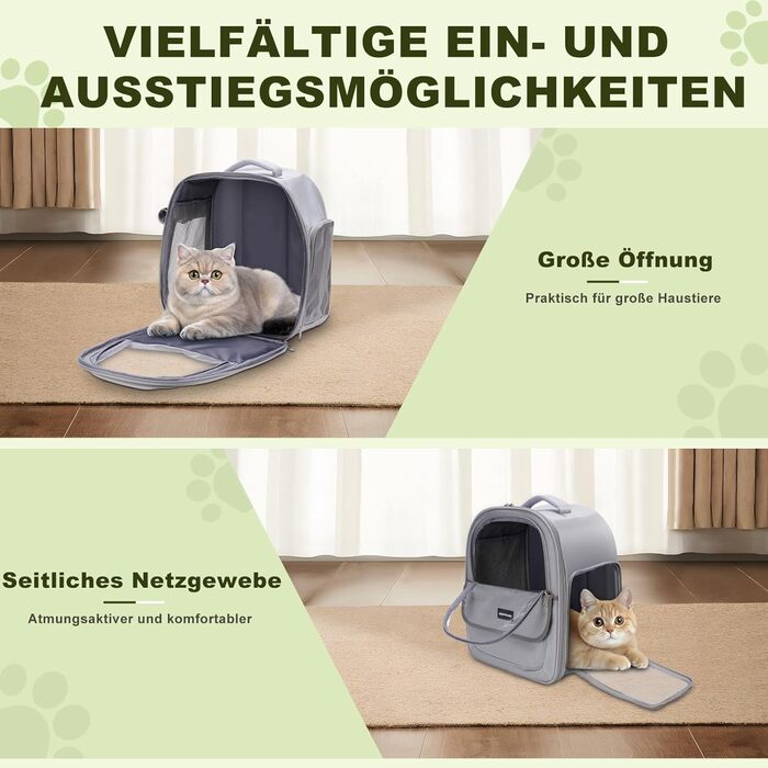 Рюкзак для кота/собаки до 7 кг, дихаючий, з сіткою та страхувальним ремінцем – водовідштовхувальне оксфордське полотно, складаний, для подорожей, ветеринара (сірий)