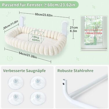 Ліжко для котів GUUSII HOME на вікно, розкладне, з кріпленням на віконну раму, до 18 кг, біле (M)