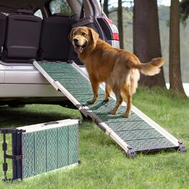 Трампліна для собак у машину, складна, стабільна, до 90 кг, алюмінієва, для великих собак, з відбивачами, сіра (лісовий зелений)