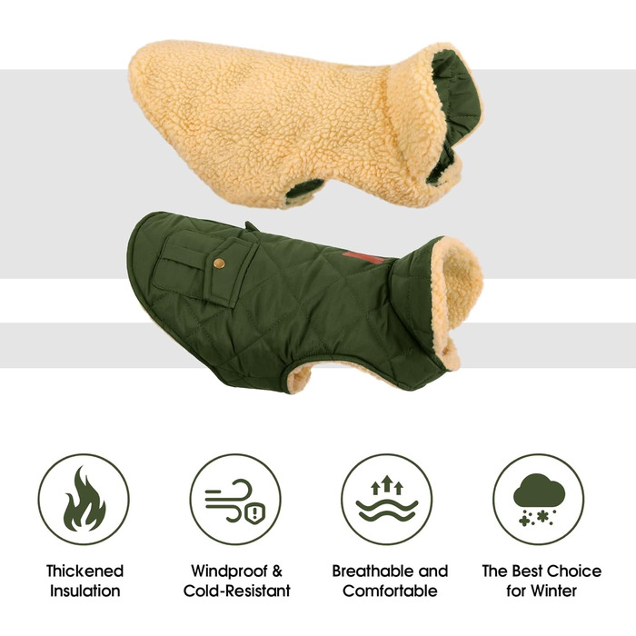 Зимовий теплий одяг для собак: куртка з флісу, підходить для чихуахуа та такс, з отвором для повідка, зелена, XS