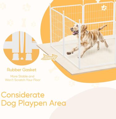 Вольєр для собак HealSmart, 61 см, 8 панелей, міцний метал, портативний, для дому та вулиці, для кемпінгу, двору, автодому, садово-паркових насаджень, приватності, тераси, білий