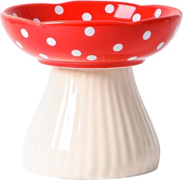 Підвищений годівниця для котів, керамічна миска у формі гриба, широка та плоска миска для котів на підставці, миска для котів, що запобігає блювоті, миска для кошенят та літніх котів (червона)