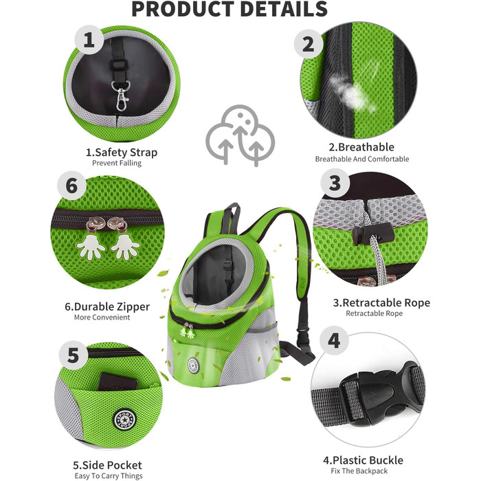 Рюкзак-переноска для собак та котів PETCUTE, зелений (M)