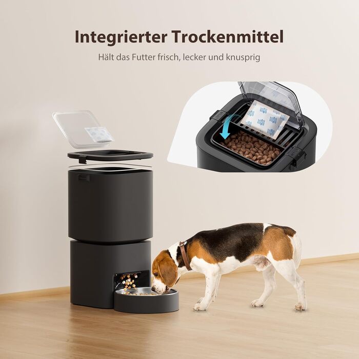Автомат для годування котів та собак, 5л, чорний. Інтелектуальний диспенсер з програмуванням до 10 прийомів їжі на день