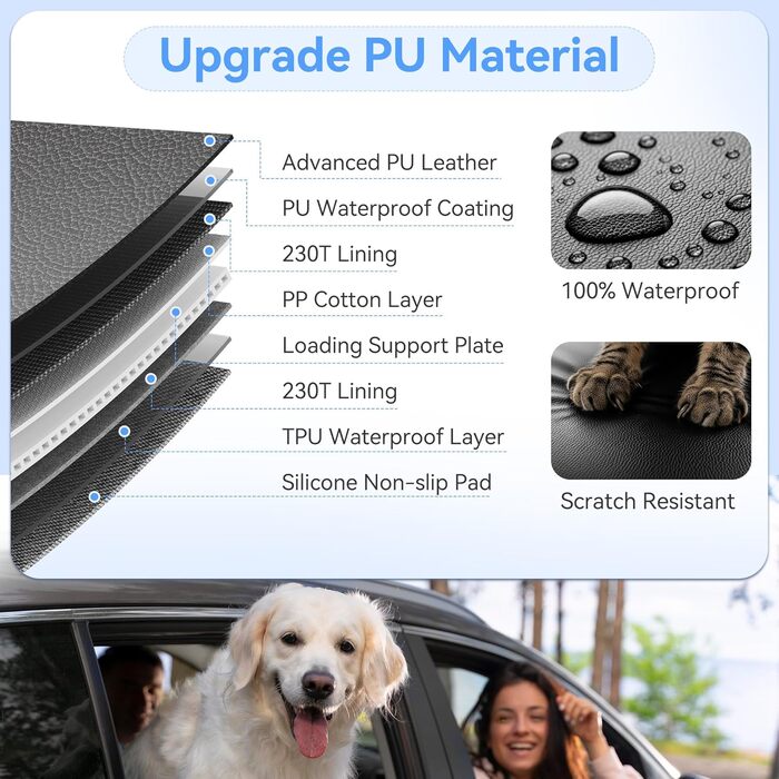 Подовжувач для заднього сидіння автомобіля для собак, PU-шкіра, жорстка основа, чохол на сидіння для собак, автомобільна лежанка для собак, матеріал PU-шкіра, більше місця, витримує 180 кг XL