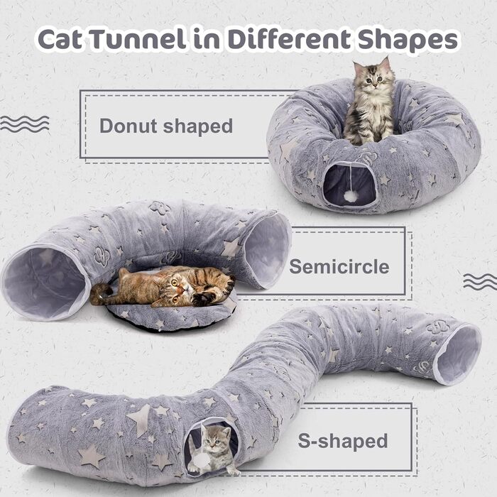 Туннель для котів з ліжком, великий, м'який, круглий, для дому