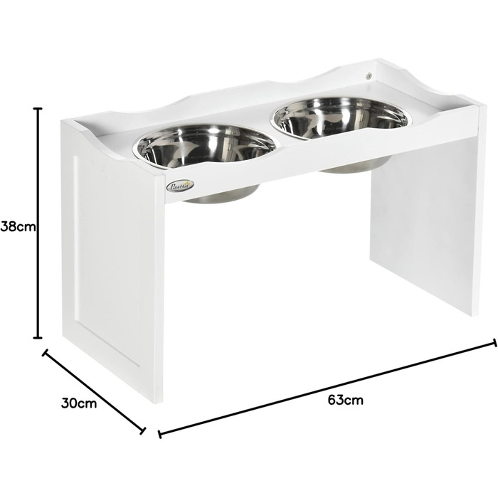 PawHut Підвищена годівниця для собак, 2 x 2L, нержавіюча сталь, білий колір, для великих собак